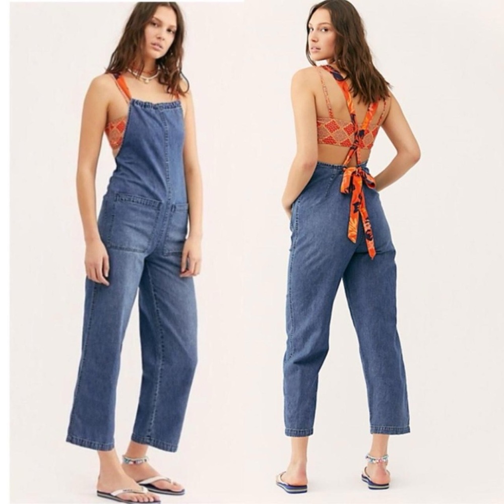 Free People Joyride Cropped Denim Jumpsuit Overalls